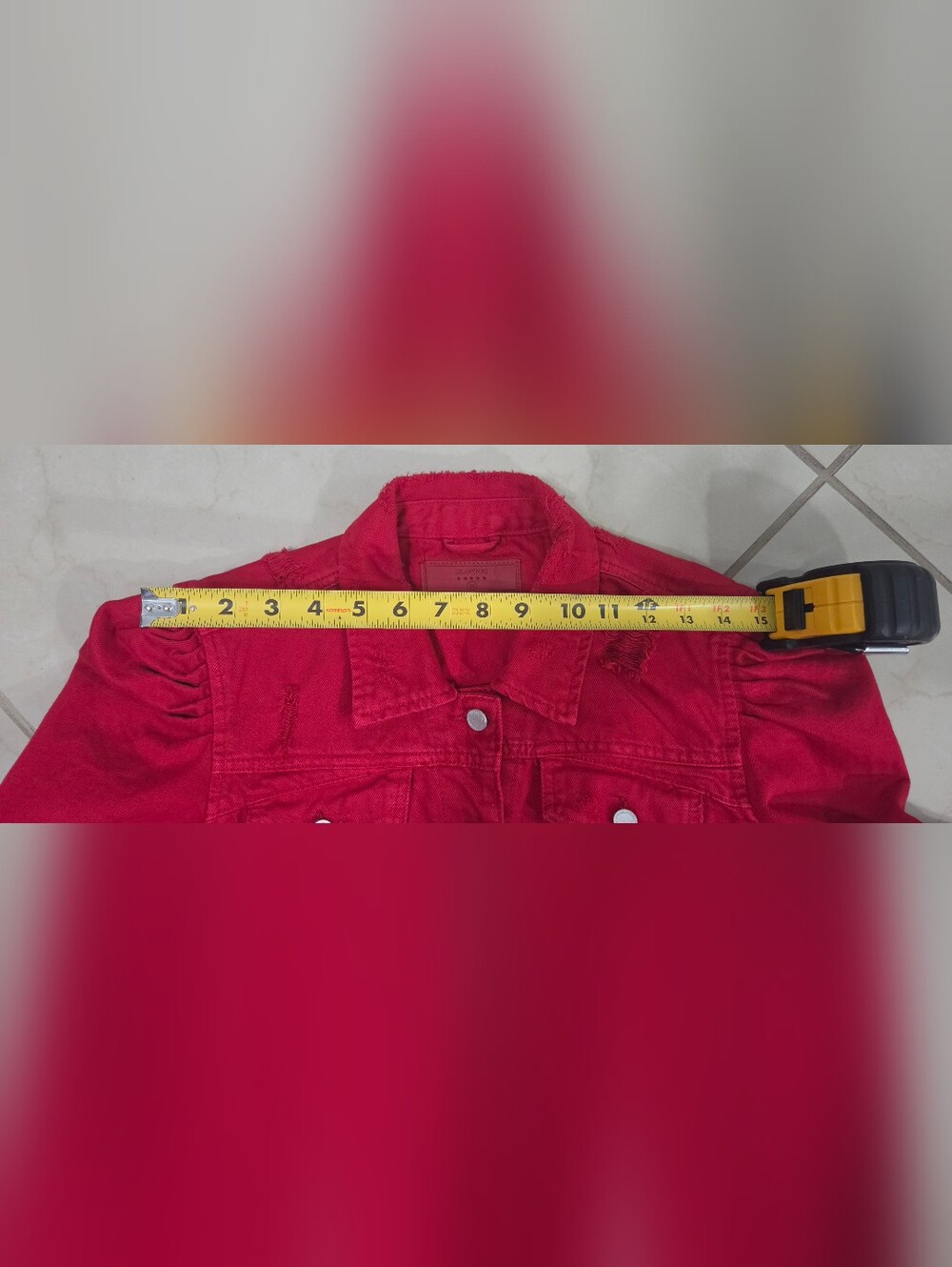 BLANKNYC Denim Jacket M Red Cropped Distressed Puff Sleeve Edgy Grunge Rocker - Picture 9 of 15